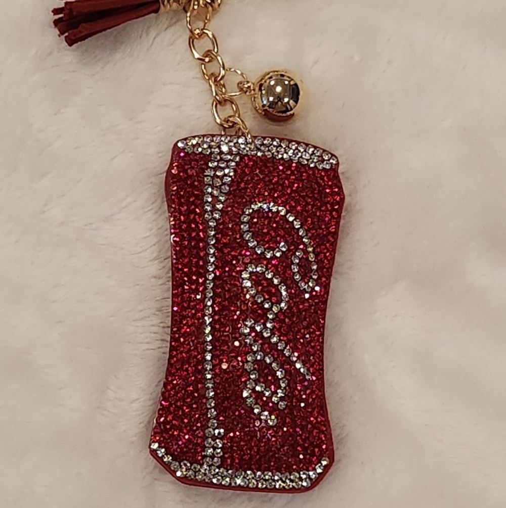 Coca Cola Red and Silver Rhinestone Sparkle Keychain Bag Charm - Picture 2 of 3